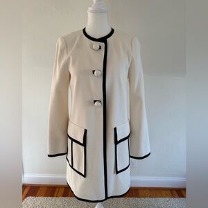 Nanette Lepore Vintage Ivory Cotton Coat with Black Trim Size 6